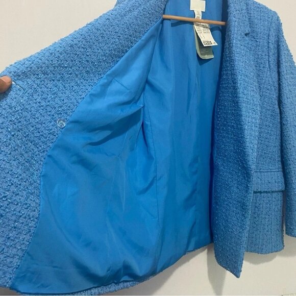 H&M Blue Tweed Double Breasted Blazer Jacket Women's Large Button Office New - Picture 5 of 10